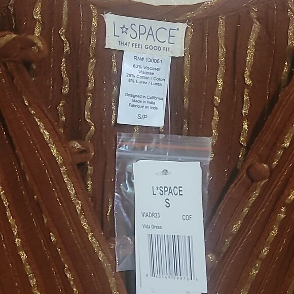 NWT L*Space Vida Button Tassel Tie Brown Gold Rare Color Dress Women's Small - Picture 6 of 11